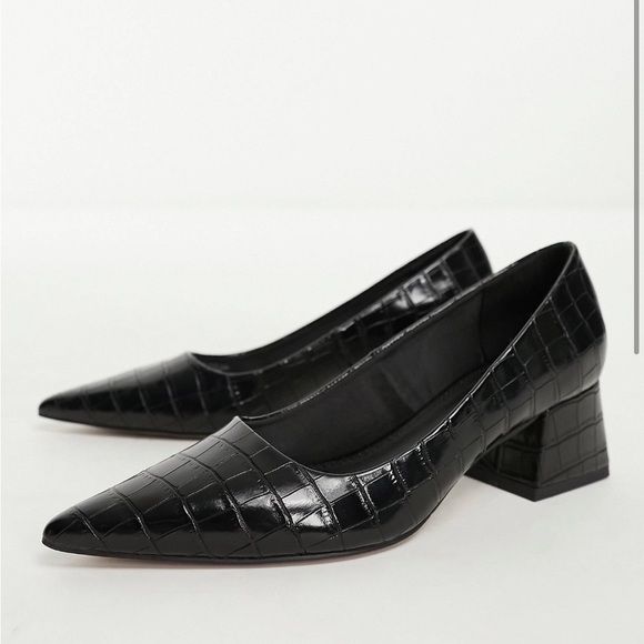 ASOS DESIGN Saint block mid heeled shoe in black - Picture 1 of 4